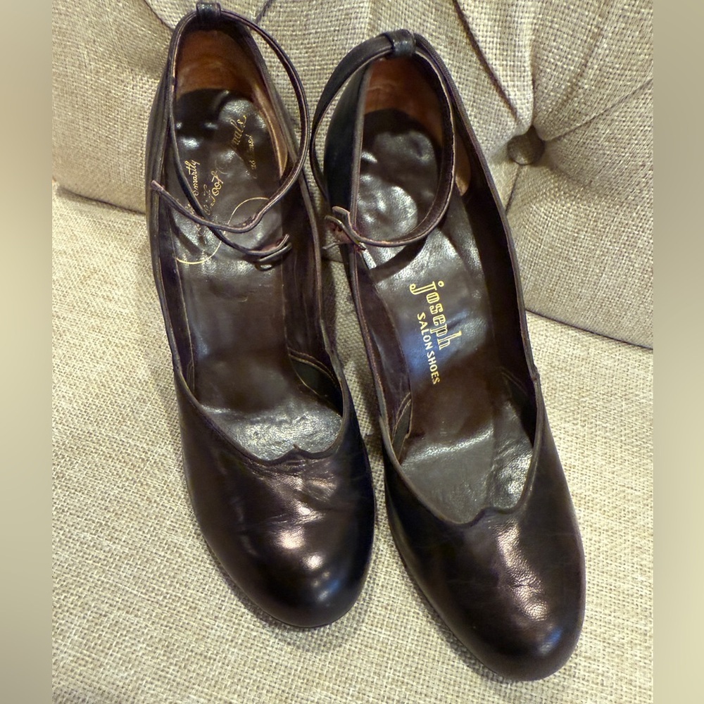 VTG 1940s-50s Joseph Salon Shoes Metallic Plum Leather Heels see all photos
